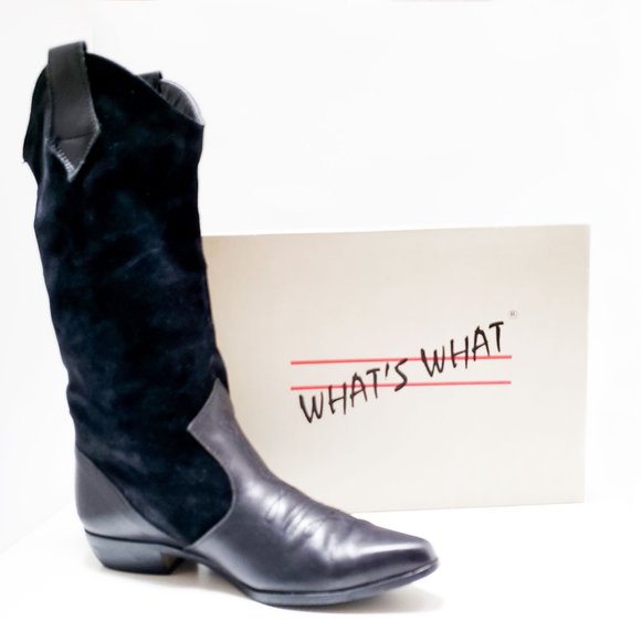 What's What Black Suede Mid Calf Boot Style Rowdy - Picture 2 of 15